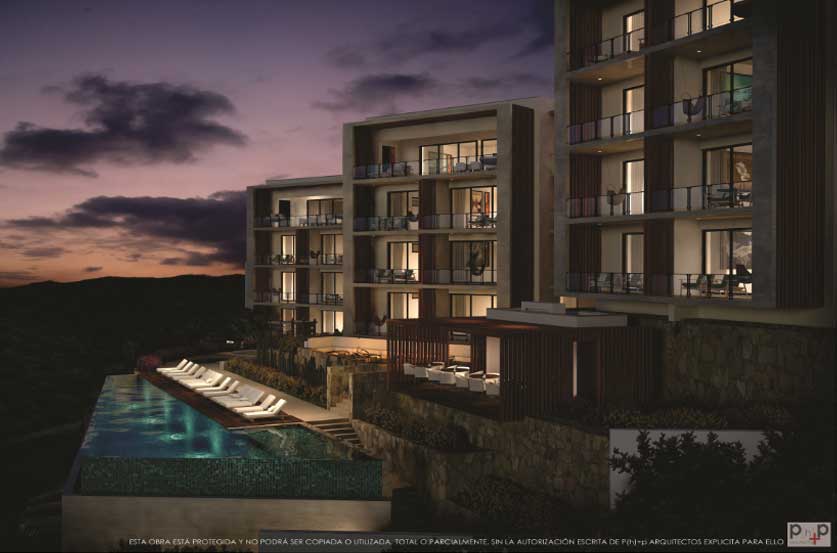 Rendering of Night view Elevation of New Cabo Pacific Condos