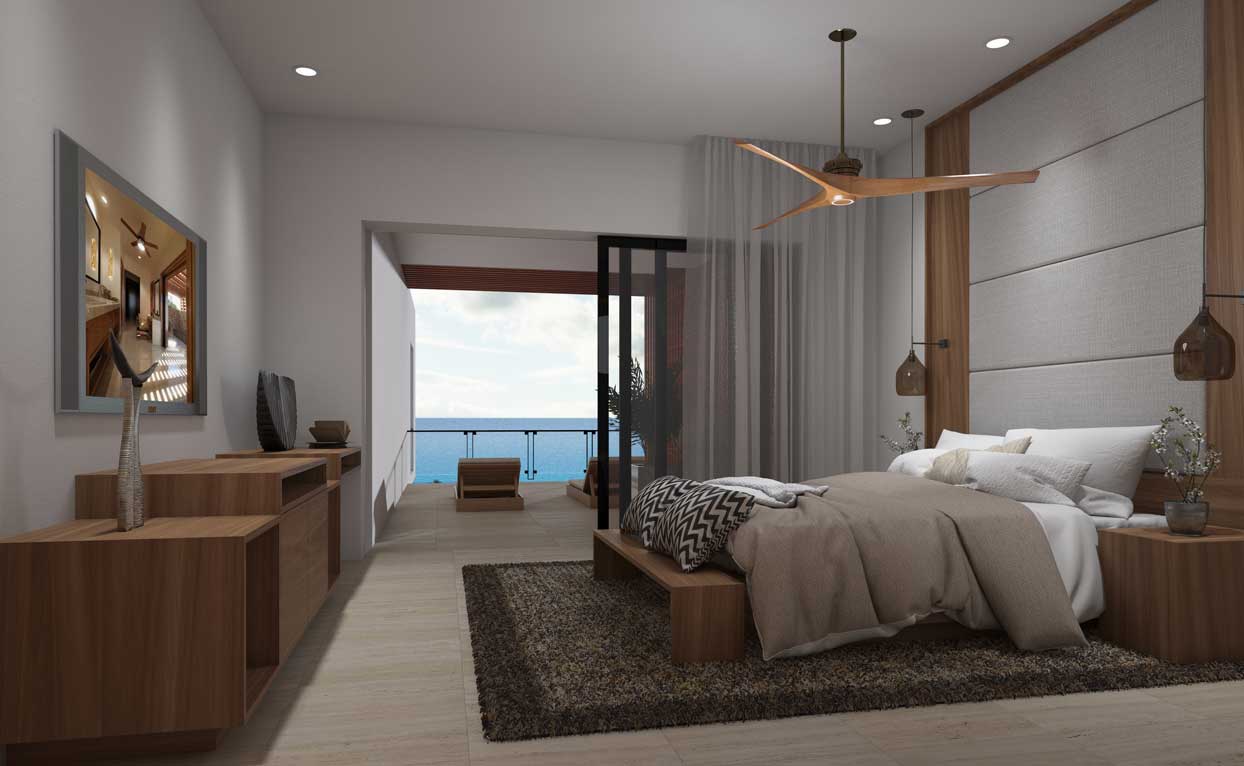 Rendering of Bedroom of New Cabo Pacific Condos